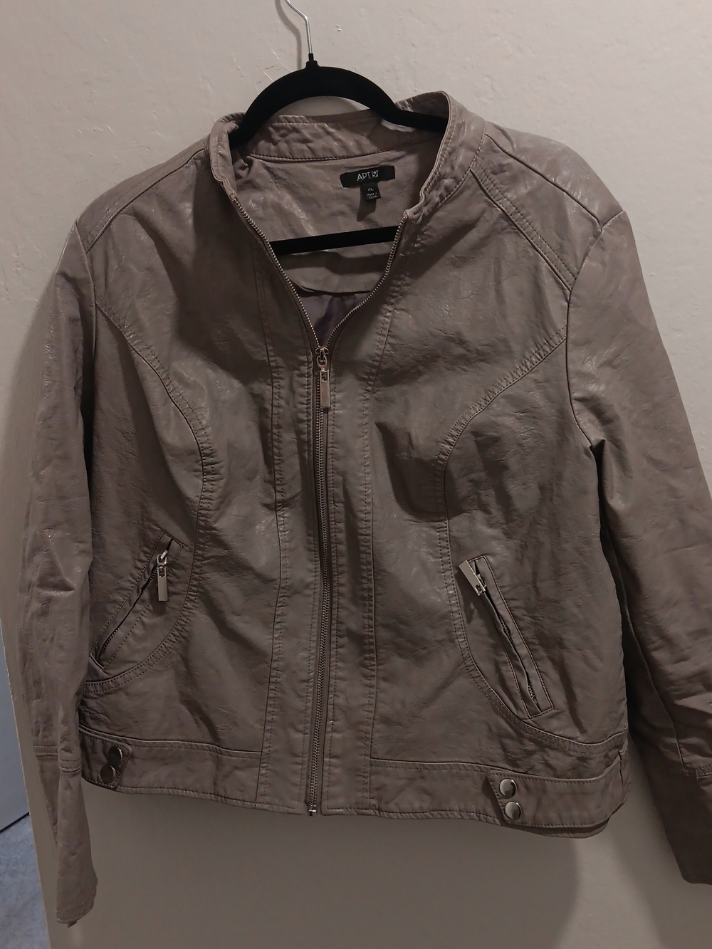 Apt. 9 Taupe Faux-Leather Zip Front Jacket